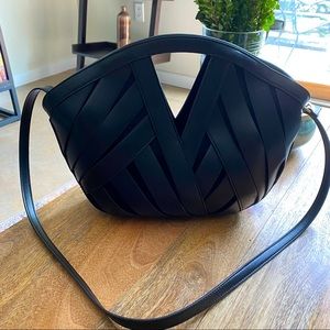 Anthropologie Black Woven Basket Handbag, Clutch